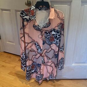 Chic Pink Patterned Shirt Dress